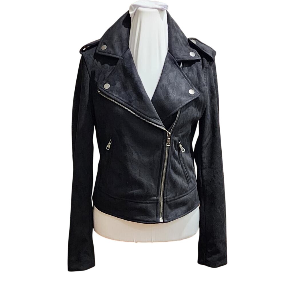 Banana Republic Black Vegan Suede Moto Jacket Asymmetric Zip XS